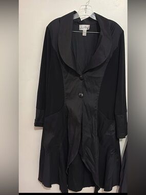 Joseph Ribkoff Black Longline Trench with Satin Panels